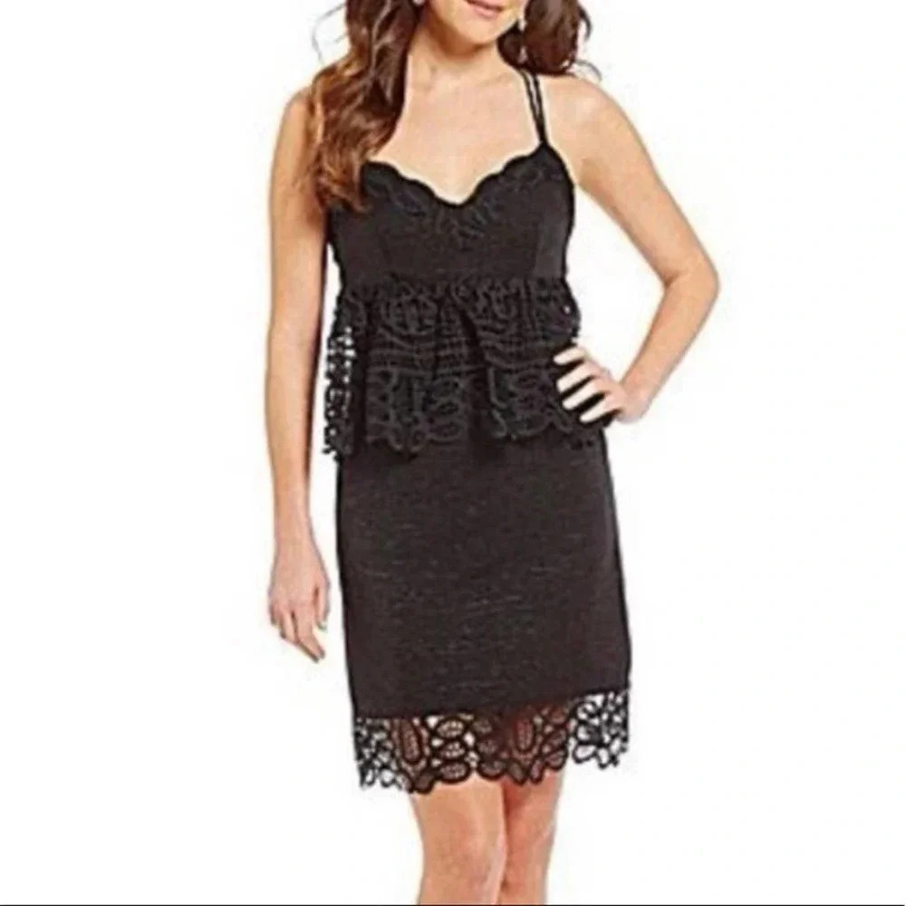 Gianni Bini Monica Black Lace Peplum Strappy Dress Black Size 0 NWT